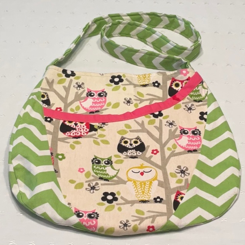 Uniquely Yours Hand Made Canvas Crossbody with Owls & Chevron Accent